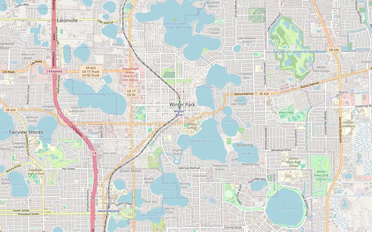 Map of Winter Park and its Chain of Lakes