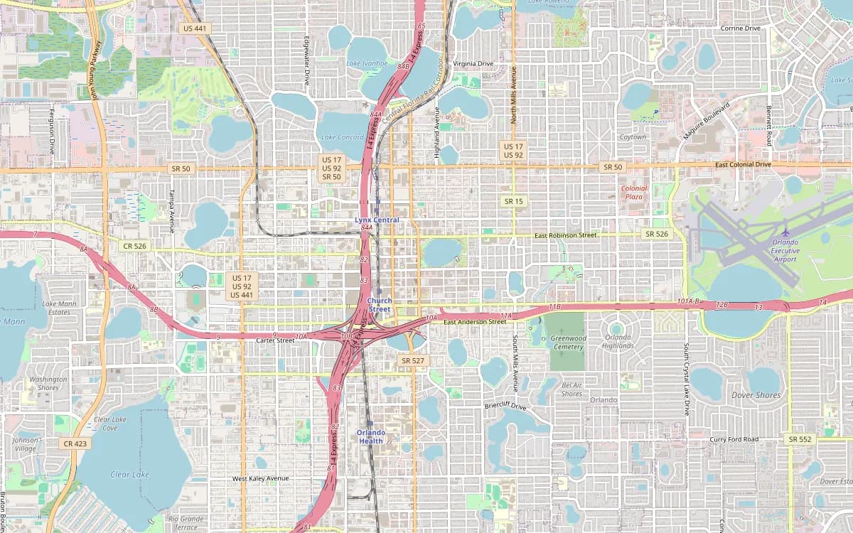 Map of Downtown Orlando and Lake Eola