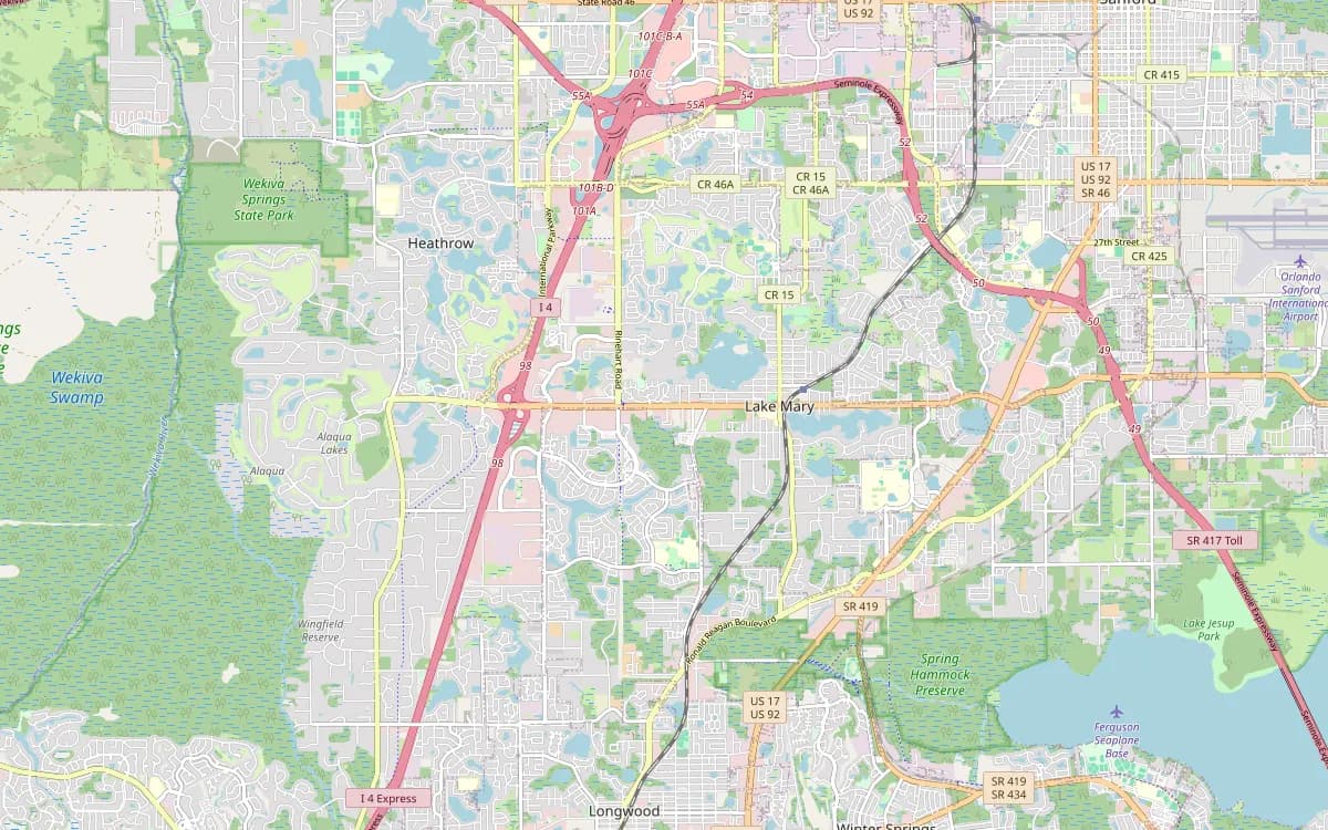 Map of Lake Mary in Seminole County