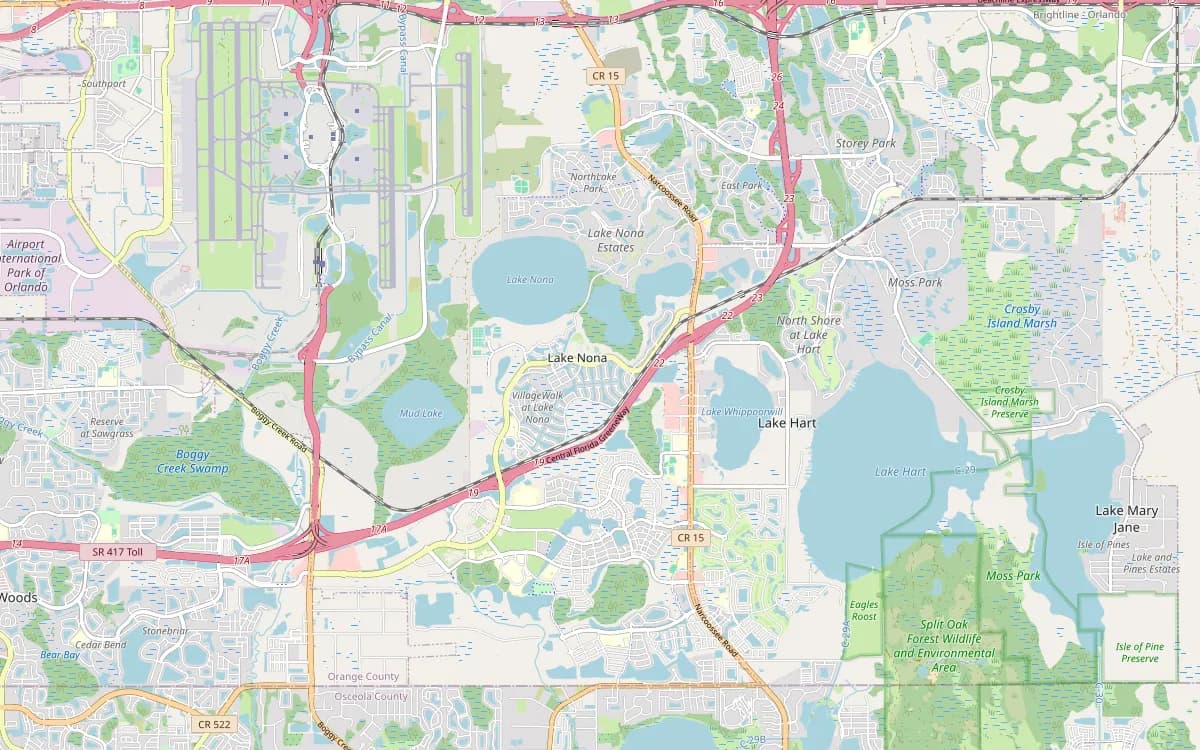 Map of the Lake Nona area in southeast Orlando